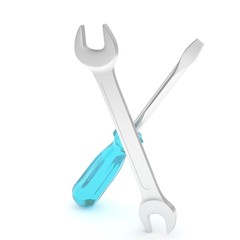 3D Illustration Wrench and screwdriver, service concept