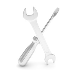 3D Illustration Wrench and screwdriver, service concept