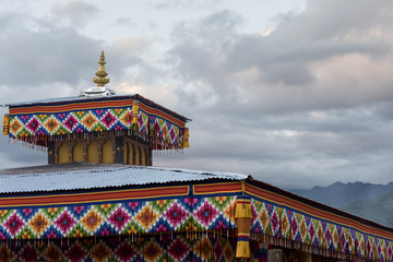 Obraz premium Low angle view of a Buddhist Temple in the Paro Valley, Bhutan.