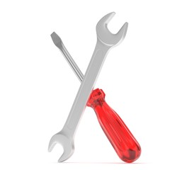 3D Illustration Wrench and screwdriver, service concept