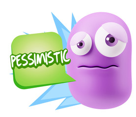 3d Rendering Sad Character Emoticon Expression saying Pessimisti