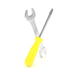 3D Illustration Wrench and screwdriver, service concept