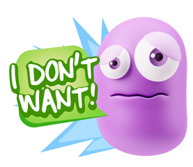 3d Rendering Sad Character Emoticon Expression saying I Don't Wa