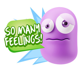 3d Rendering Sad Character Emoticon Expression saying So Many Fe