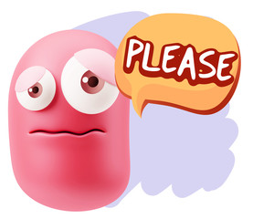 Obraz premium 3d Rendering Sad Character Emoticon Expression saying Please wit