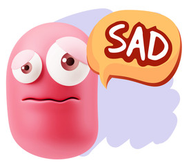 3d Rendering Sad Character Emoticon Expression saying Sad with C