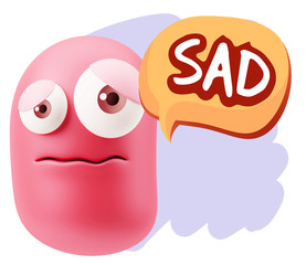 Obraz premium 3d Rendering Sad Character Emoticon Expression saying Sad with C