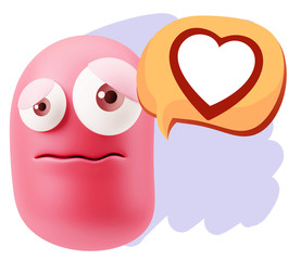 3d Rendering Sad Character Emoticon Expression saying Heart Shap