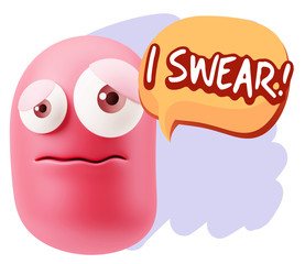 3d Rendering Sad Character Emoticon Expression saying I Swear wi