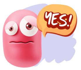 3d Rendering Sad Character Emoticon Expression saying Yes with C