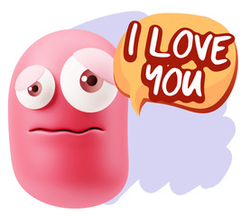 3d Rendering Sad Character Emoticon Expression saying I Love You