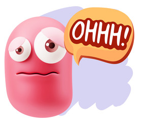 3d Rendering Sad Character Emoticon Expression saying Oh with Co
