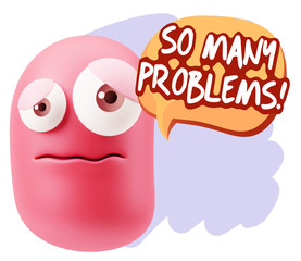 3d Rendering Sad Character Emoticon Expression saying So Many Pr