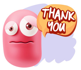 3d Rendering Sad Character Emoticon Expression saying Thank You