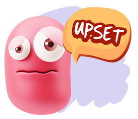 3d Rendering Sad Character Emoticon Expression saying Upset with