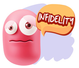 3d Rendering Sad Character Emoticon Expression saying Infidelity