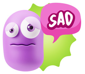 3d Rendering Sad Character Emoticon Expression saying Sad with C