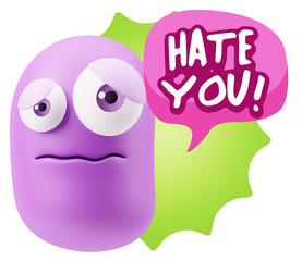 Obraz premium 3d Rendering Sad Character Emoticon Expression saying Hate You w