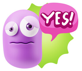 3d Rendering Sad Character Emoticon Expression saying Yes with C