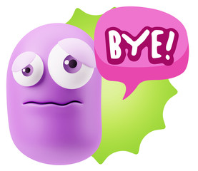 3d Rendering Sad Character Emoticon Expression saying Bye with C