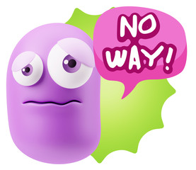 3d Rendering Sad Character Emoticon Expression saying No Way wit
