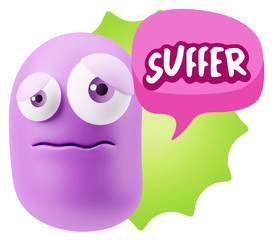 3d Rendering Sad Character Emoticon Expression saying Suffer wit