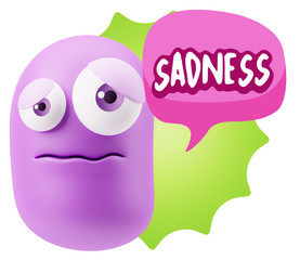 3d Rendering Sad Character Emoticon Expression saying Sadness wi