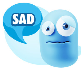3d Rendering Sad Character Emoticon Expression saying Sad with C