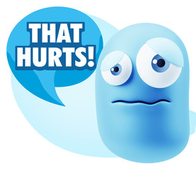 3d Rendering Sad Character Emoticon Expression saying That Hurts