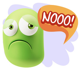 3d Rendering Sad Character Emoticon Expression saying No with Co