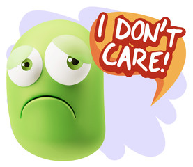 3d Rendering Sad Character Emoticon Expression saying I Don't Ca