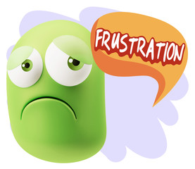 3d Rendering Sad Character Emoticon Expression saying Frustratio