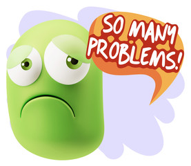 3d Rendering Sad Character Emoticon Expression saying So Many Pr