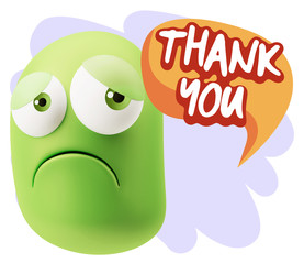 3d Rendering Sad Character Emoticon Expression saying Thank You