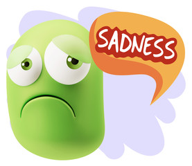 3d Rendering Sad Character Emoticon Expression saying Sadness wi