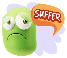 3d Rendering Sad Character Emoticon Expression saying Suffer wit