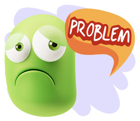 3d Rendering Sad Character Emoticon Expression saying Problem wi