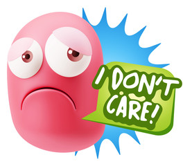 3d Rendering Sad Character Emoticon Expression saying I Don't Ca