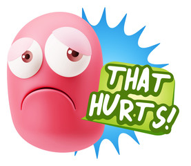 3d Rendering Sad Character Emoticon Expression saying That Hurts