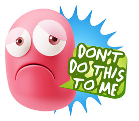 3d Rendering Sad Character Emoticon Expression saying Don't do t