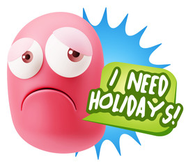 3d Rendering Sad Character Emoticon Expression saying I Need Hol