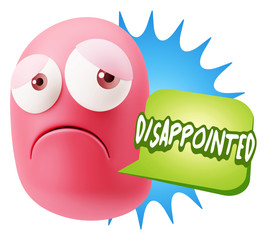 3d Rendering Sad Character Emoticon Expression saying Disappoint
