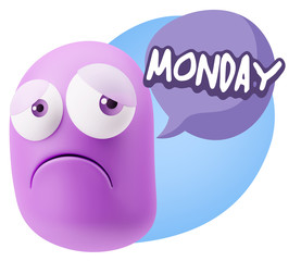 3d Rendering Sad Character Emoticon Expression saying Monday wit