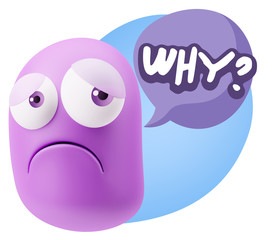 Obraz premium 3d Rendering Sad Character Emoticon Expression saying Why? with