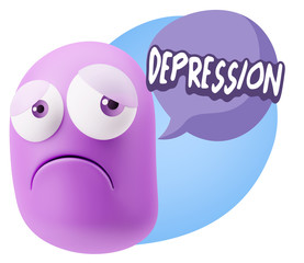 3d Rendering Sad Character Emoticon Expression saying Depression