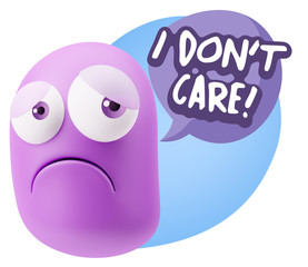 3d Rendering Sad Character Emoticon Expression saying I Don't Ca