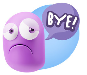 Obraz premium 3d Rendering Sad Character Emoticon Expression saying Bye with C