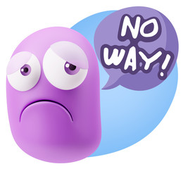 3d Rendering Sad Character Emoticon Expression saying No Way wit