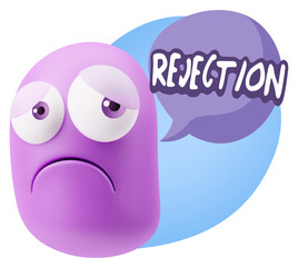 3d Rendering Sad Character Emoticon Expression saying Rejection