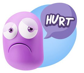 3d Rendering Sad Character Emoticon Expression saying Hurt with